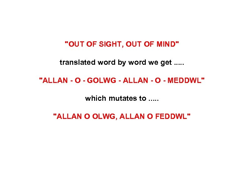 "OUT OF SIGHT, OUT OF MIND" translated word by word we get. . .