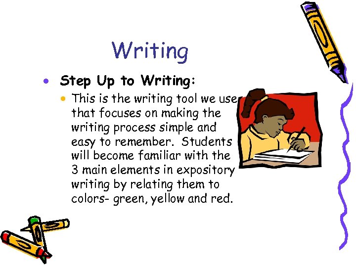 Writing · Step Up to Writing: · This is the writing tool we use