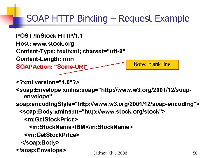 SOAP HTTP Binding – Request Example POST /In. Stock HTTP/1. 1 Host: www. stock.