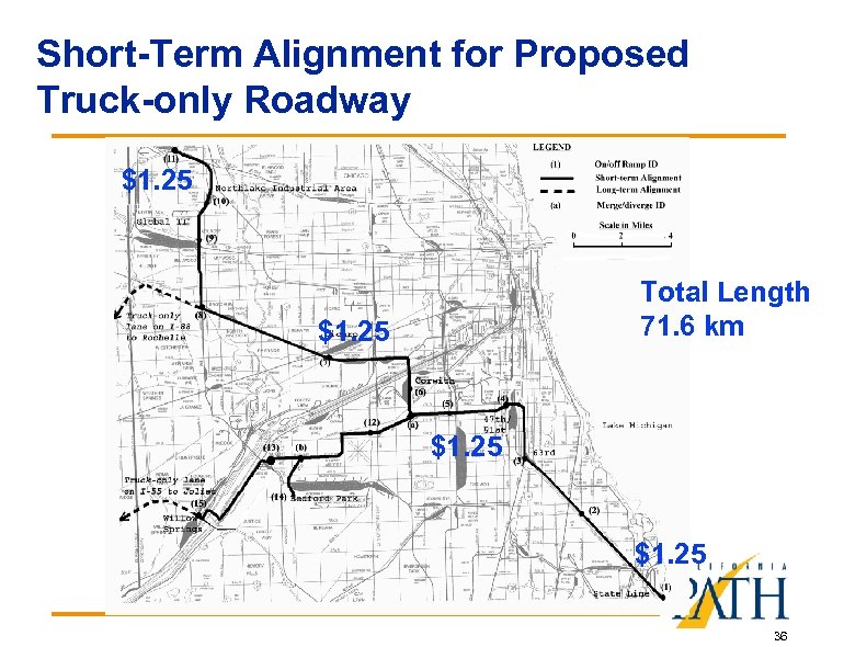 Short-Term Alignment for Proposed Truck-only Roadway $1. 25 Total Length 71. 6 km $1.