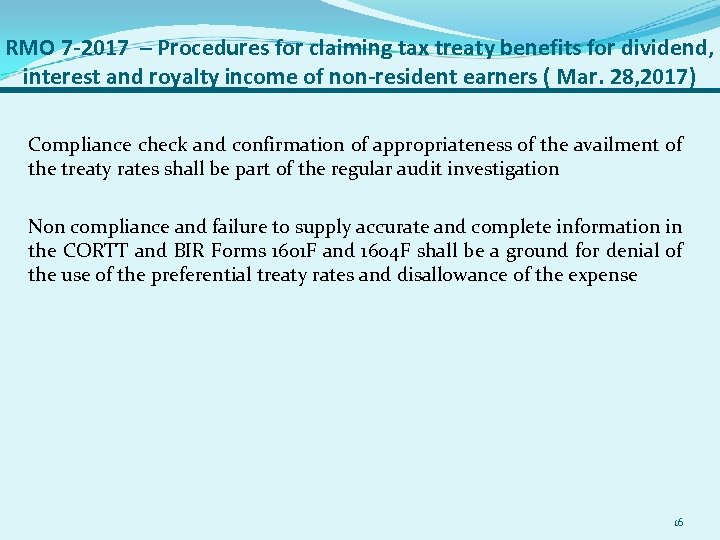RMO 7 -2017 – Procedures for claiming tax treaty benefits for dividend, interest and