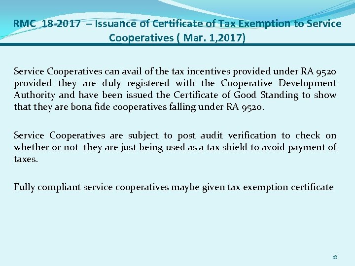 RMC 18 -2017 – Issuance of Certificate of Tax Exemption to Service Cooperatives (