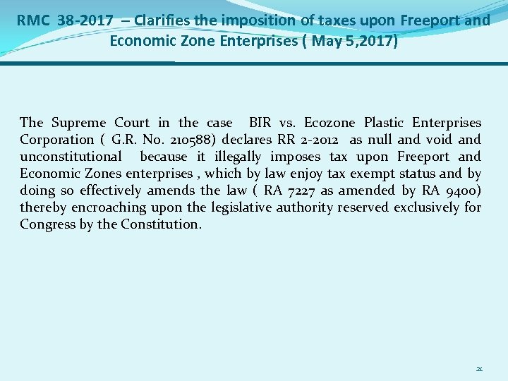 RMC 38 -2017 – Clarifies the imposition of taxes upon Freeport and Economic Zone
