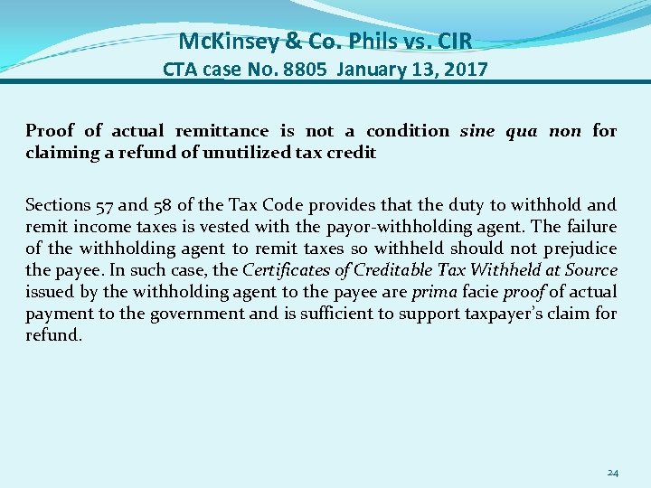 Mc. Kinsey & Co. Phils vs. CIR CTA case No. 8805 January 13, 2017