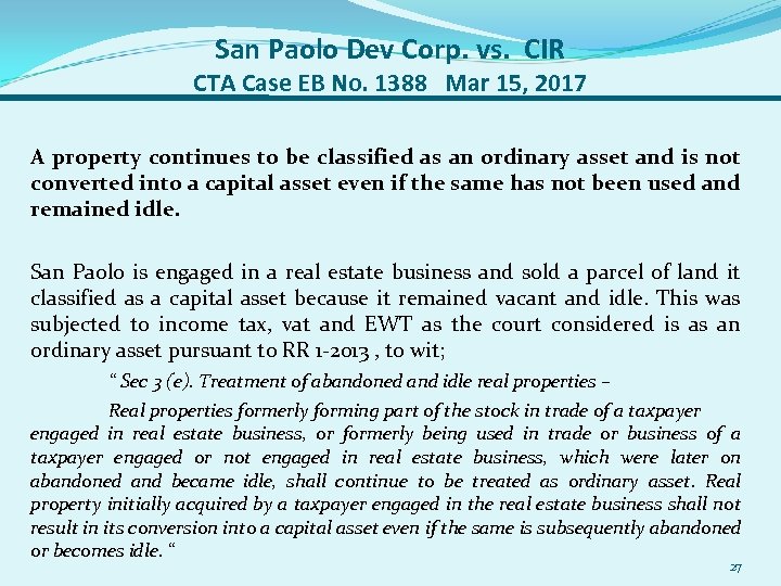 San Paolo Dev Corp. vs. CIR CTA Case EB No. 1388 Mar 15, 2017