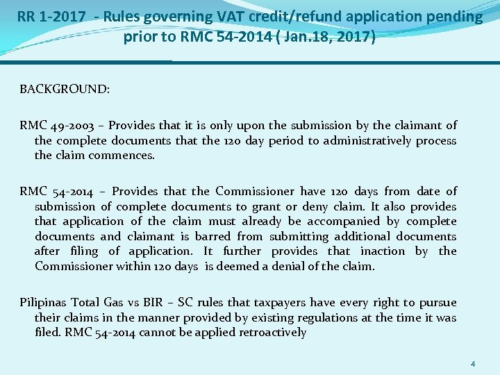 RR 1 -2017 - Rules governing VAT credit/refund application pending prior to RMC 54