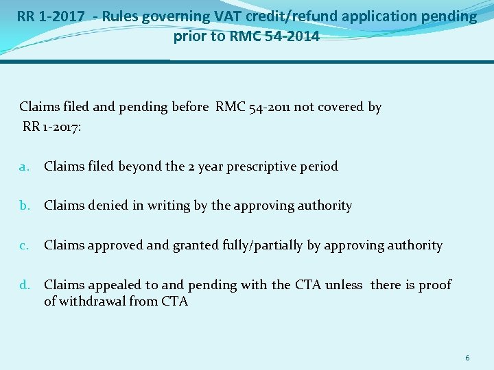 RR 1 -2017 - Rules governing VAT credit/refund application pending prior to RMC 54