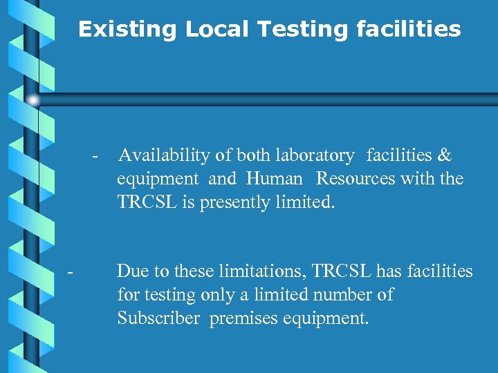 Existing Local Testing facilities - Availability of both laboratory facilities & equipment and Human