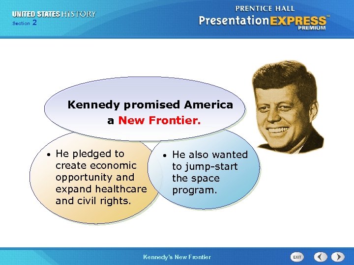 Chapter Section 2 Section 1 25 Kennedy promised America a New Frontier. • He