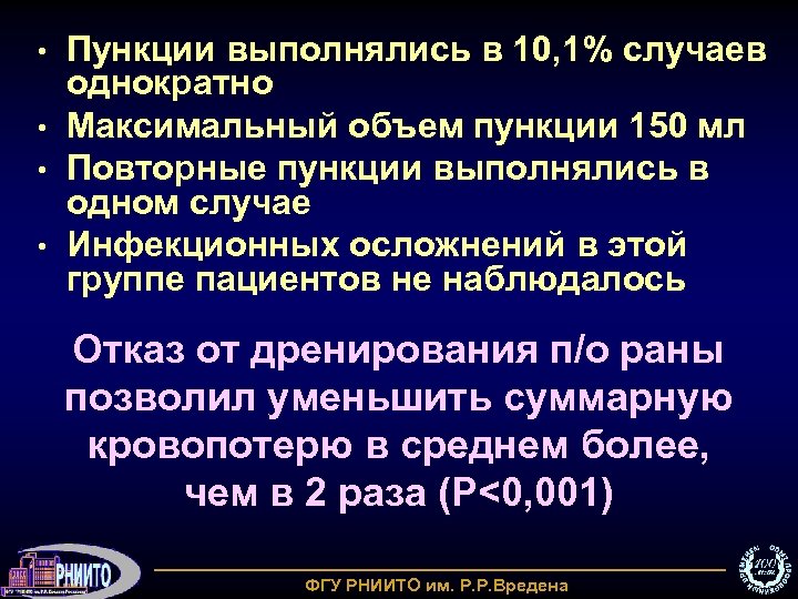Пункции выполнялись в 10, 1% случаев однократно • Максимальный объем пункции 150 мл •
