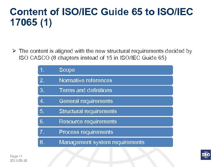 Content of ISO/IEC Guide 65 to ISO/IEC 17065 (1) Ø The content is aligned