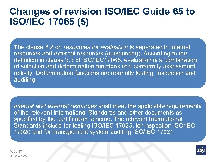 Changes of revision ISO/IEC Guide 65 to ISO/IEC 17065 (5) The clause 6. 2