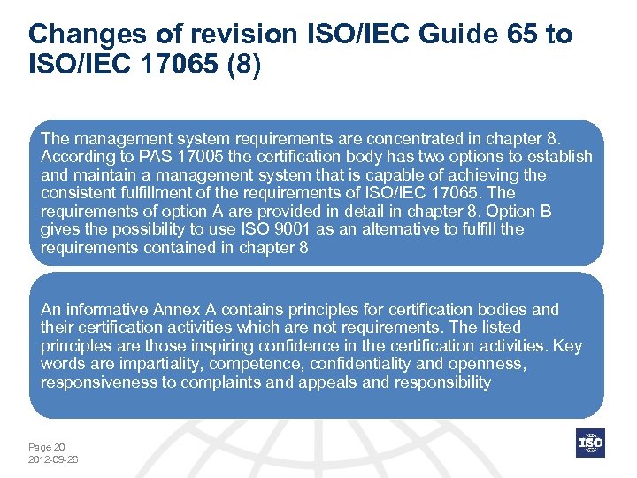 Changes of revision ISO/IEC Guide 65 to ISO/IEC 17065 (8) The management system requirements