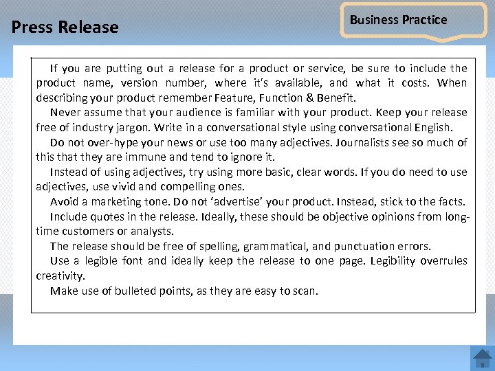 Press Release Business Practice If you are putting out a release for a product
