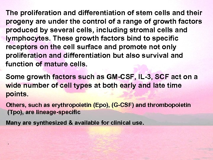 The proliferation and differentiation of stem cells and their progeny are under the control