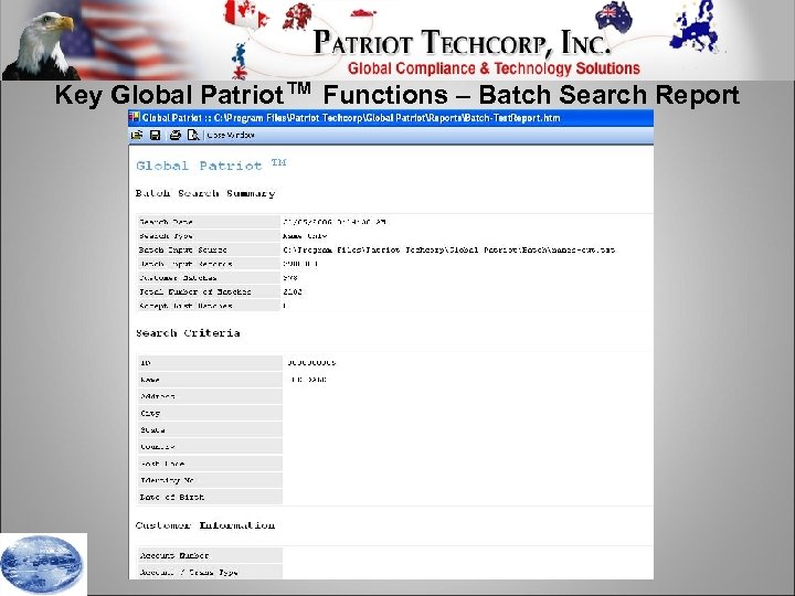 Key Global Patriot™ Functions – Batch Search Report 