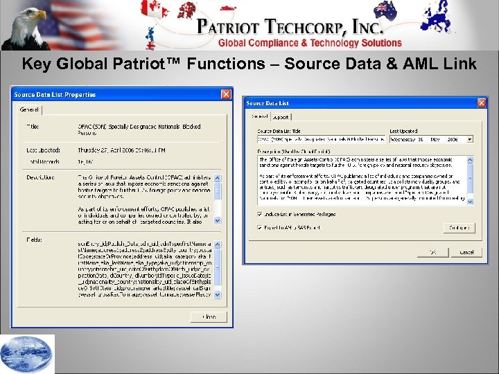 Key Global Patriot™ Functions – Source Data & AML Link 