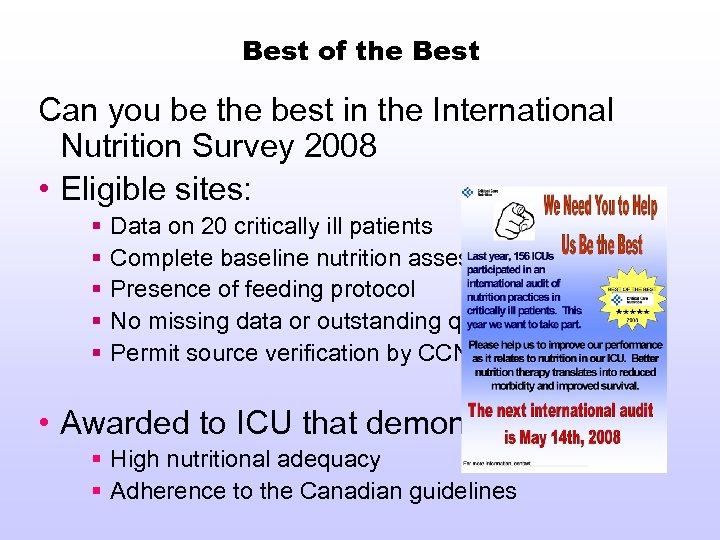 Best of the Best Can you be the best in the International Nutrition Survey