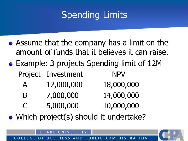 Spending Limits Assume that the company has a limit on the amount of funds