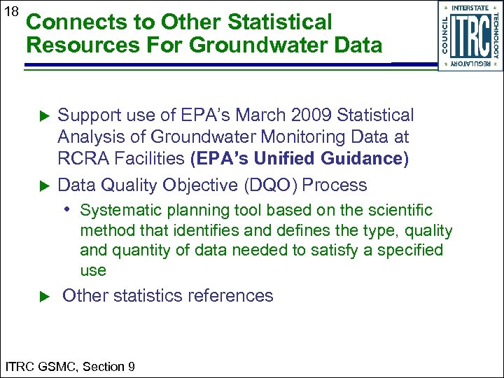18 Connects to Other Statistical Resources For Groundwater Data Support use of EPA’s March