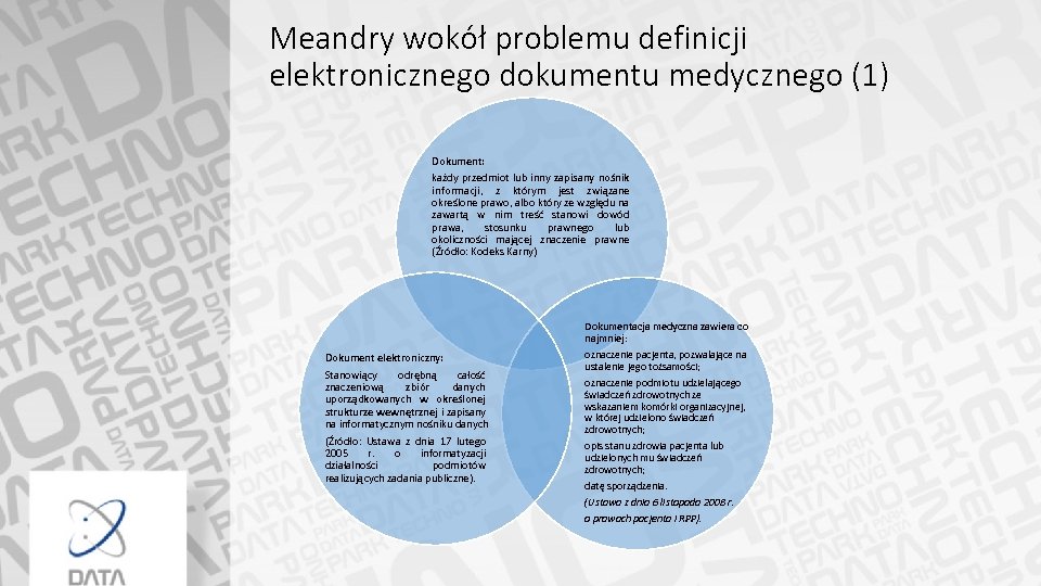 Meandry wokół problemu definicji elektronicznego dokumentu medycznego (1) Dokument: każdy przedmiot lub inny zapisany