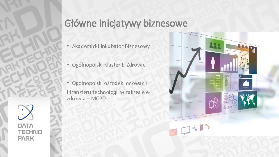 Główne inicjatywy biznesowe • Akademicki Inkubator Biznesowy • Ogólnopolski Klaster E-Zdrowie • Ogólnopolski ośrodek