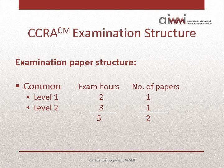 CCRACM Examination Structure Examination paper structure: § Common • Level 1 • Level 2