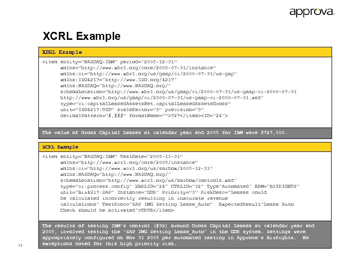 XCRL Example XBRL Example <item entity=
