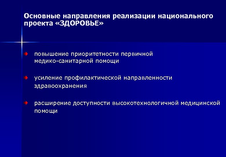 Направления национального проекта здоровье