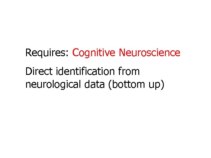 Requires: Cognitive Neuroscience Direct identification from neurological data (bottom up) 