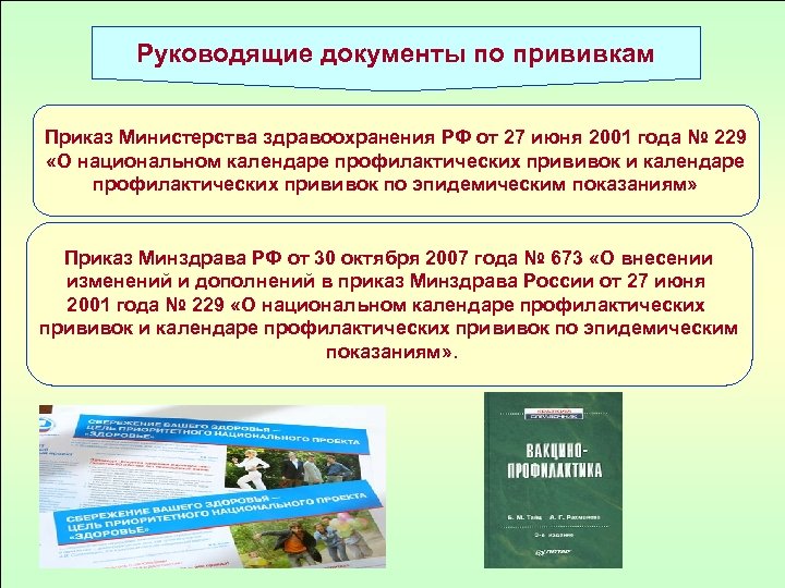 Руководящие документы по прививкам Приказ Министерства здравоохранения РФ от 27 июня 2001 года №
