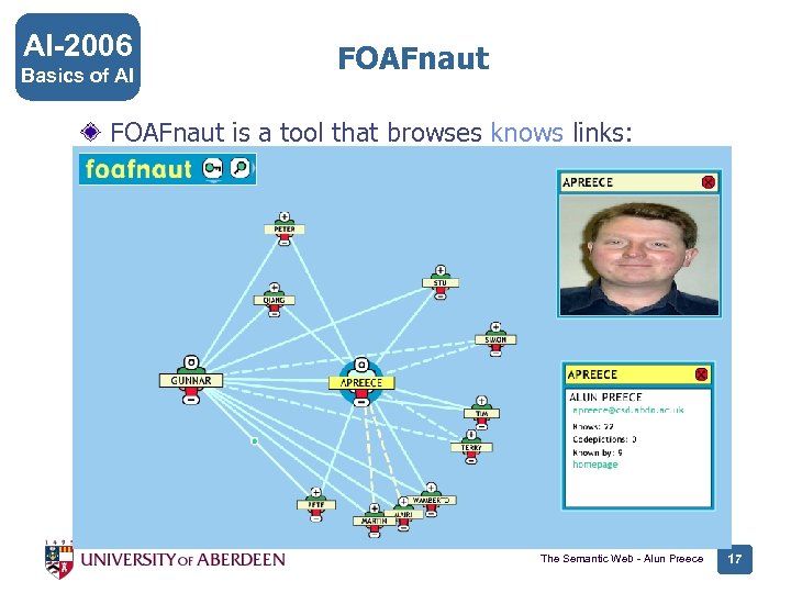 AI-2006 Basics of AI FOAFnaut is a tool that browses knows links: The Semantic