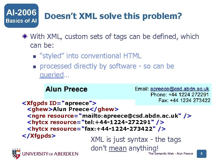 AI-2006 Doesn’t XML solve this problem? Basics of AI With XML, custom sets of