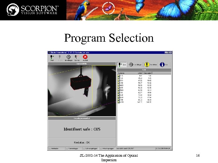 Program Selection SL-2002 -14 The Application of Optical Inspection 16 