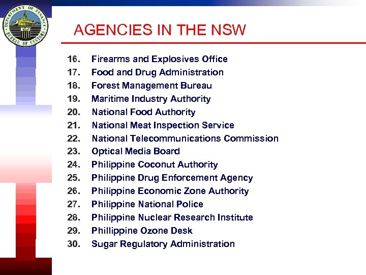 AGENCIES IN THE NSW 16. 17. 18. 19. 20. 21. 22. 23. 24. 25.