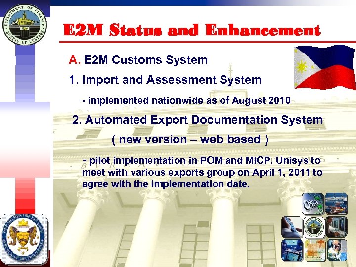 E 2 M Status and Enhancement A. E 2 M Customs System 1. Import