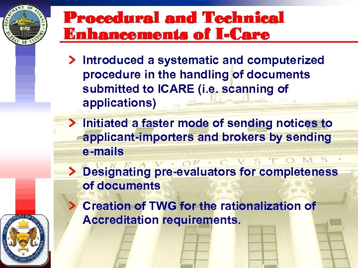 Procedural and Technical Enhancements of I-Care Introduced a systematic and computerized procedure in the