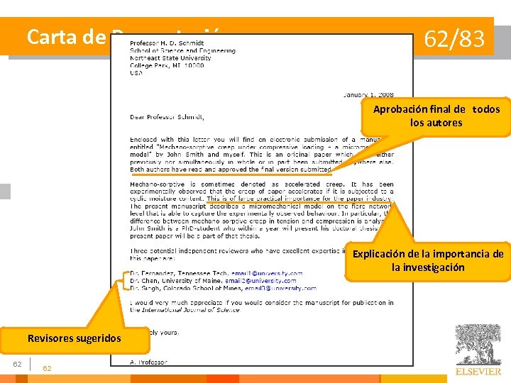 Carta de Presentación 62/83 Aprobación final de todos los autores Explicación de la importancia