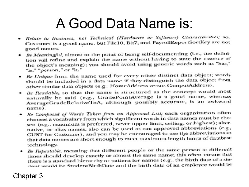 A Good Data Name is: Chapter 3 