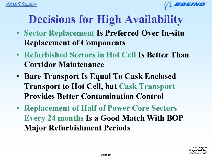 ARIES Studies Decisions for High Availability • Sector Replacement Is Preferred Over In-situ Replacement