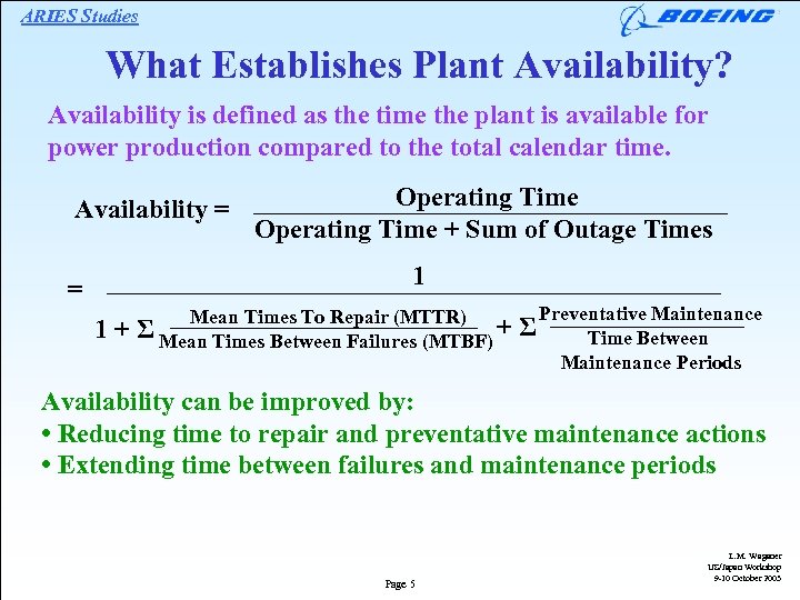 ARIES Studies What Establishes Plant Availability? Availability is defined as the time the plant