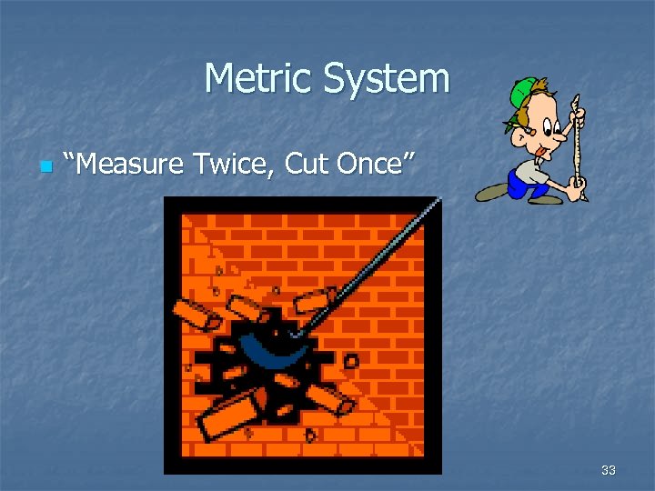 Metric System n “Measure Twice, Cut Once” 33 