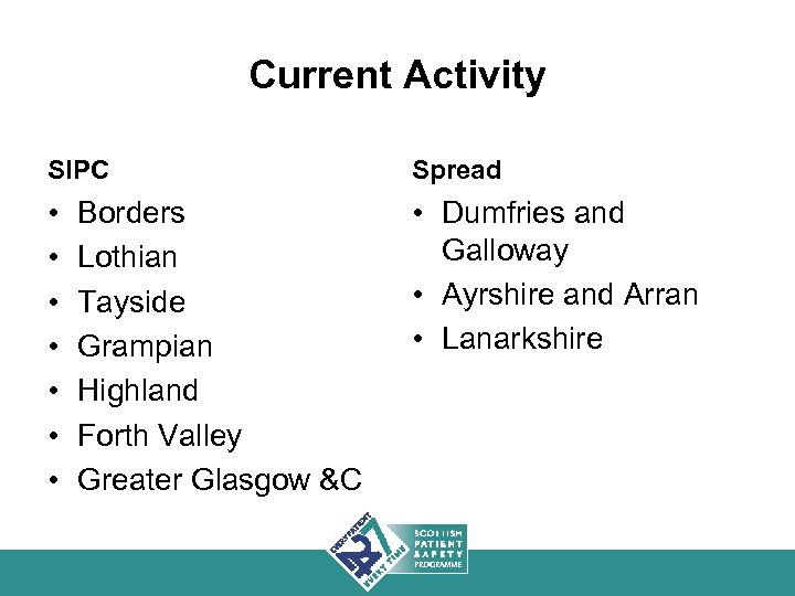 Current Activity SIPC Spread • • Dumfries and Galloway • Ayrshire and Arran •