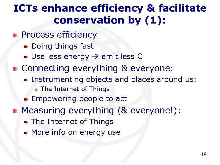 ICTs enhance efficiency & facilitate conservation by (1): Process efficiency Doing things fast Use