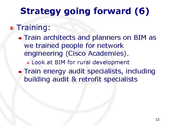 Strategy going forward (6) Training: Train architects and planners on BIM as we trained