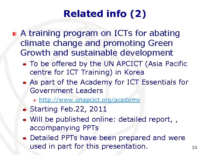 Related info (2) A training program on ICTs for abating climate change and promoting
