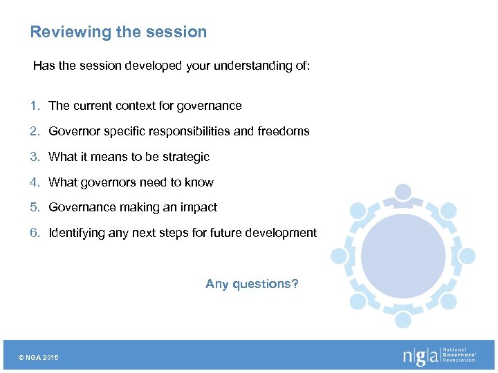 Reviewing the session Has the session developed your understanding of: 1. The current context