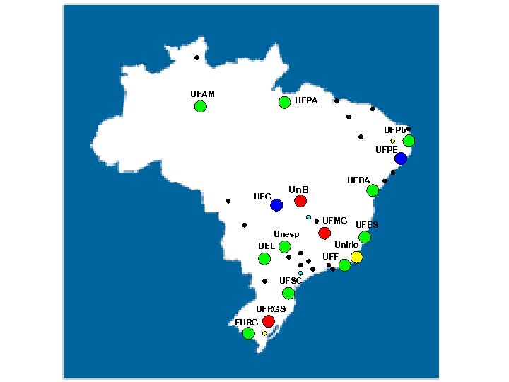 UFAM UFPA UFPb UFPE Un. B UFG UFBA UFMG UFES Unesp UEL UFSC UFRGS