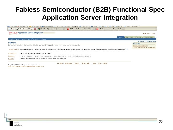 Fabless Semiconductor (B 2 B) Functional Spec Application Server Integration 30 