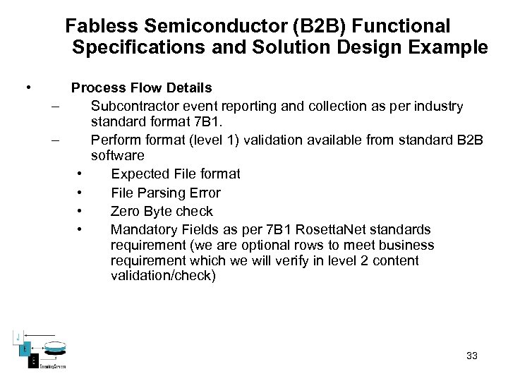 Fabless Semiconductor (B 2 B) Functional Specifications and Solution Design Example • Process Flow